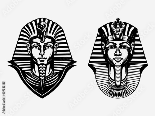 Enigmatic hand drawn logo design illustration featuring a pharaoh, symbolizing leadership, heritage, and grandeur Generative AI