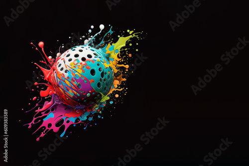 Pickleball ball sport symbol colorful splash art illustration banner. Generative AI