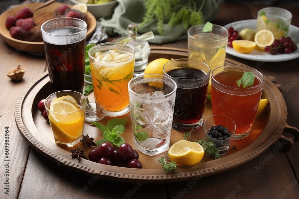 plate of assorted iced teas, including fruity and herbal varieties, created with generative ai plate of assorted iced teas, including fruity and herbal varieties, created with generative ai