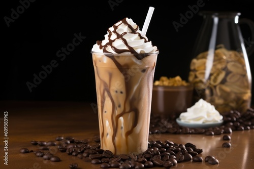iced mocha, with swirls of chocolate and java, created with generative ai