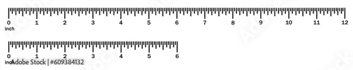 Digital ruler 6 and 12 inches or 1 inch. Horizontal measuring chart with markings. Mathematics of measuring distance, height or length or sewing tool.