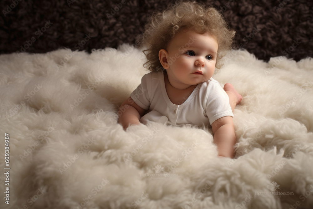 Little one lying on a soft, fluffy rug, baby Generative AI Little one lying on a soft, fluffy rug, baby Generative AI