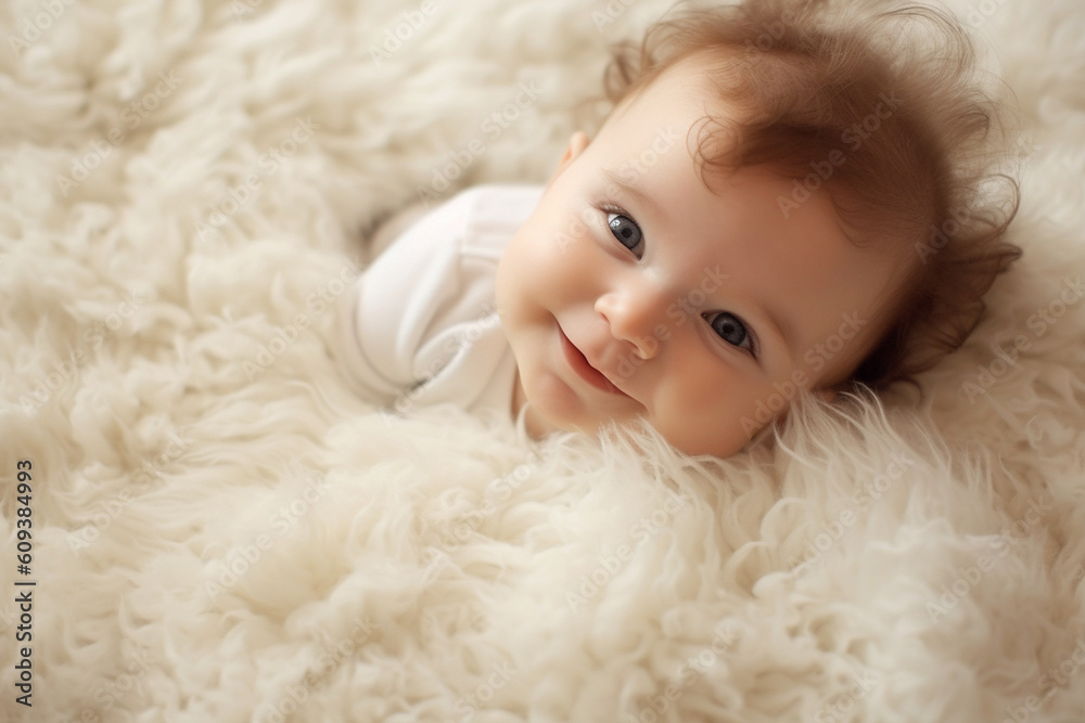 Little one lying on a soft, fluffy rug, baby Generative AI Little one lying on a soft, fluffy rug, baby Generative AI