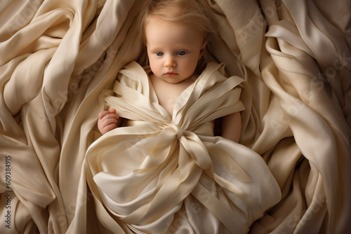 Precious baby wrapped in a silk ribbon, baby Generative AI