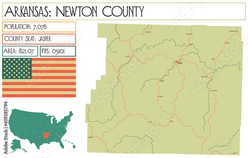 Large and detailed map of Newton County in Arkansas, USA.