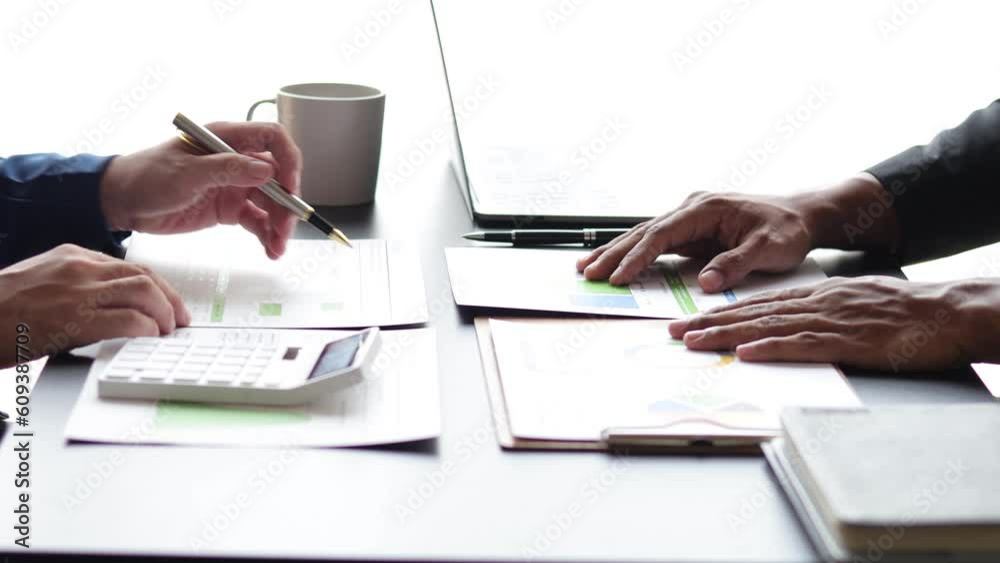 Financial advisor meeting is discussing business budget analysis, finance and accounting. Financial advisor meeting is discussing business budget analysis, finance and accounting.