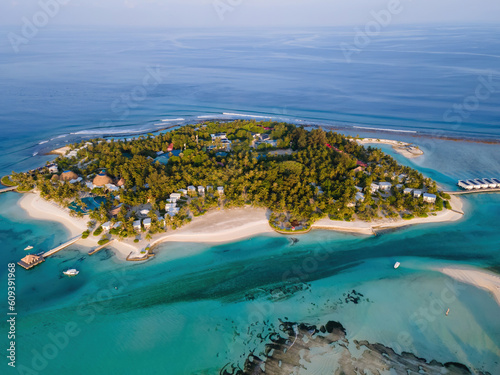 An aerial view of Kandoomaa Fushi Island, Maldives