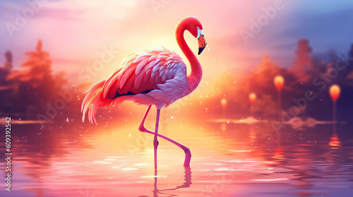 summer bank holiday  flamingo on water  beautiful  generative ai