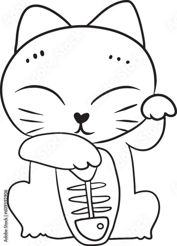 lucky cat cartoon doodle kawaii anime coloring page cute illustration drawing clip art character chibi manga comic