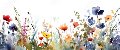 Spring and summer Background watercolor arrangements with small flower. Botanical illustration minimal style.	