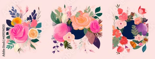 Beautiful romantic flower collection with roses, leaves, floral bouquets, flower compositions. Notebook cover, Generative AI