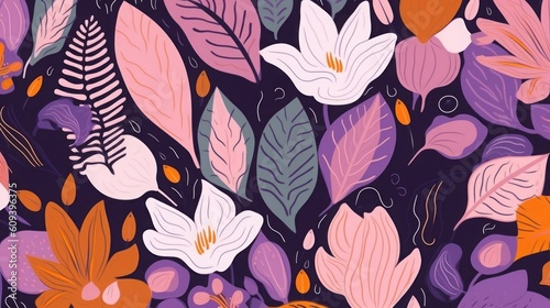 Beautiful flower pattern with flowers  leaves  flower compositions. Elegant notebook cover. Unique trendy colorful background  Generative AI