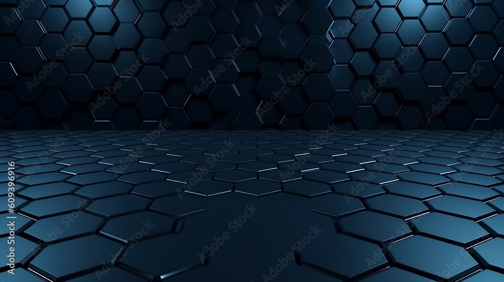 Naklejka premium Hexagonal dark blue navy background texture placeholder. Generative ai.