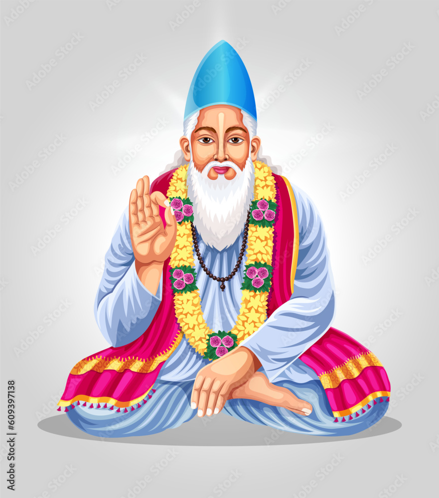 Sant Kabir Das Jayanti the birth anniversary of, a 15th-century famous Indian mystic poet. Jayanti celebration on 4 June the religious holiday in India. EPS 10 editable vector.