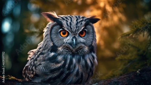 Majestic Owl in the woods portrait 