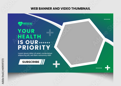 Healthcare medical youtube video thumbnail and web banner template.