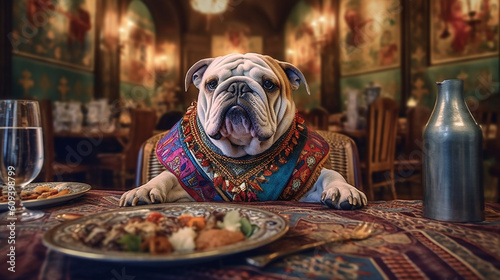 Generative AI. Picture a well-dressed bulldog in a tailored suit photo