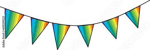 triangular rainbow flag banner in a row