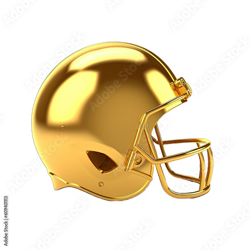 Gold football helmet isolated on transparent background. American football helmet