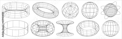 3d Retro futuristic. Black trip elements on the white background. Acid rave concept. Trippy vibe shapes, abstract forms in vaporwave 80s and 90s.