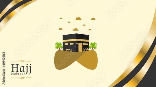 hajj mabrour template banner design with Kaaba vector artwork design