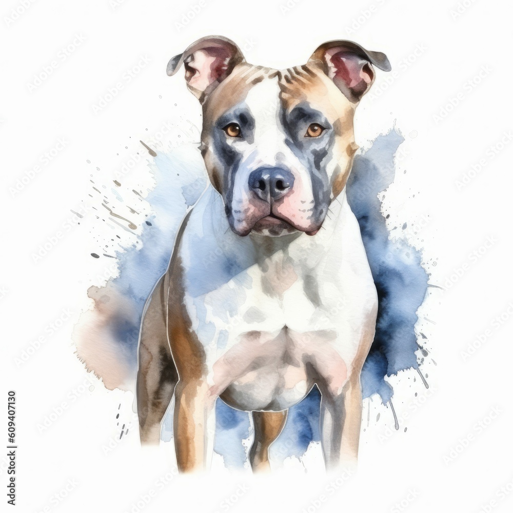 Pitbull Dog Watercolor-Style Animal Illustration with White Background [Generative AI]