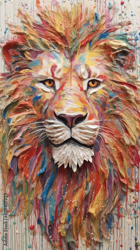 lion Art Painting On Canvas Floral Elements Vintage Style Embossed Brush Strokes  Generative AI Digital Illustration Part 030623 © Cool Patterns