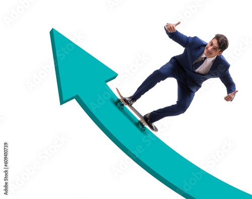 Businessman riding skateboard on financial graph
