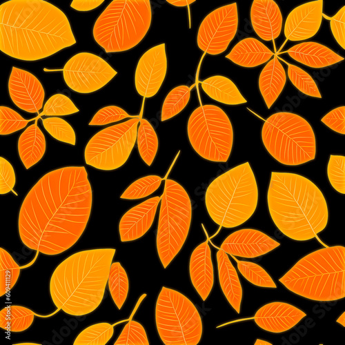 Glowing Leaves Seamless Pattern AI-generated