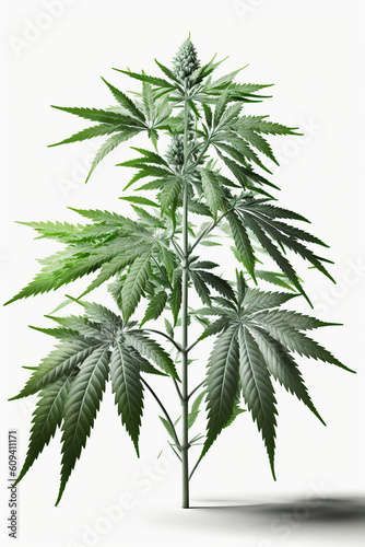 Ai generated illustration Green cannabis plant isolated on white background. Growing medical marijuana © maylim