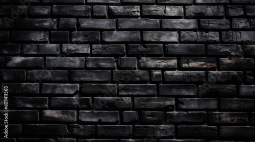 Texture of a black painted brick wall as a background. Generative ai.