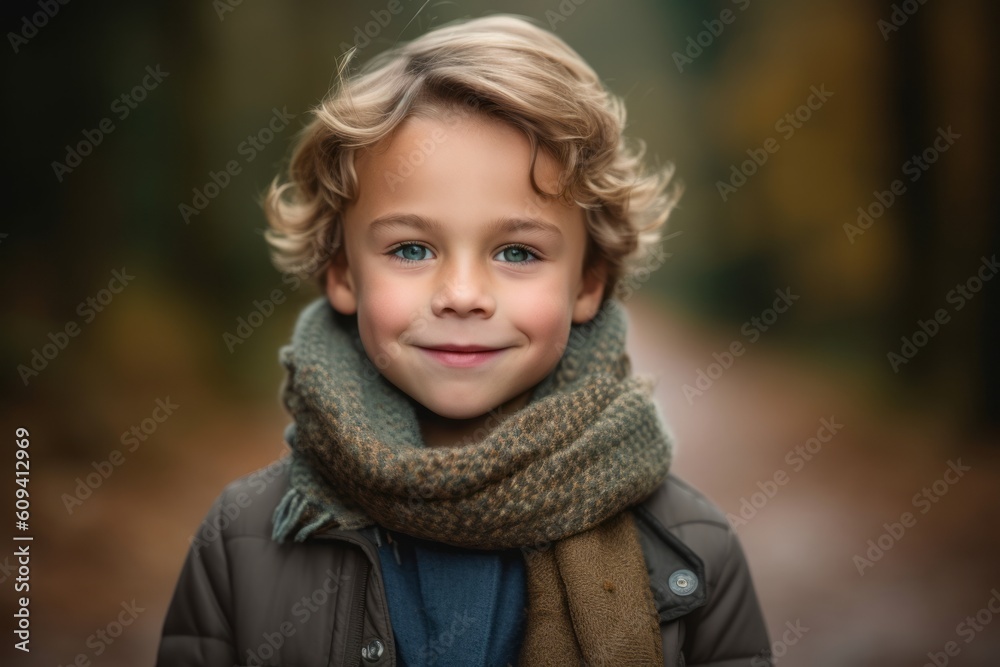 Outdoor portrait of a cute little boy wearing warm clothes and scarf Outdoor portrait of a cute little boy wearing warm clothes and scarf