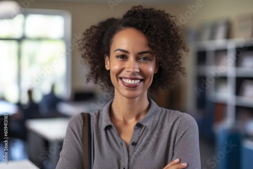 Portrait of smiling young african american businesswoman in office