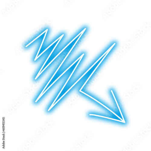 Neon arrow shape png. Glowing blue arrow on transparent background.