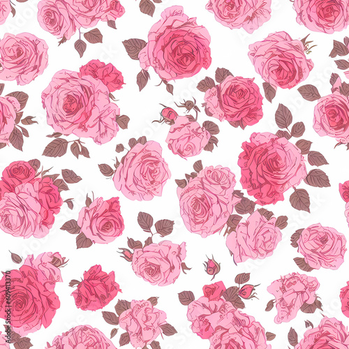 Pink Rose Garden: Embrace the Beauty of Pink Roses in a Seamless Pattern AI-generated