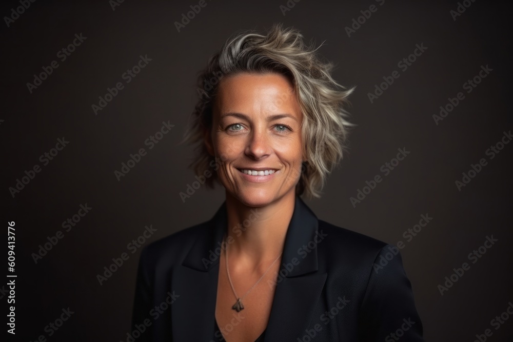Fototapeta premium Portrait of a beautiful middle-aged woman on a dark background