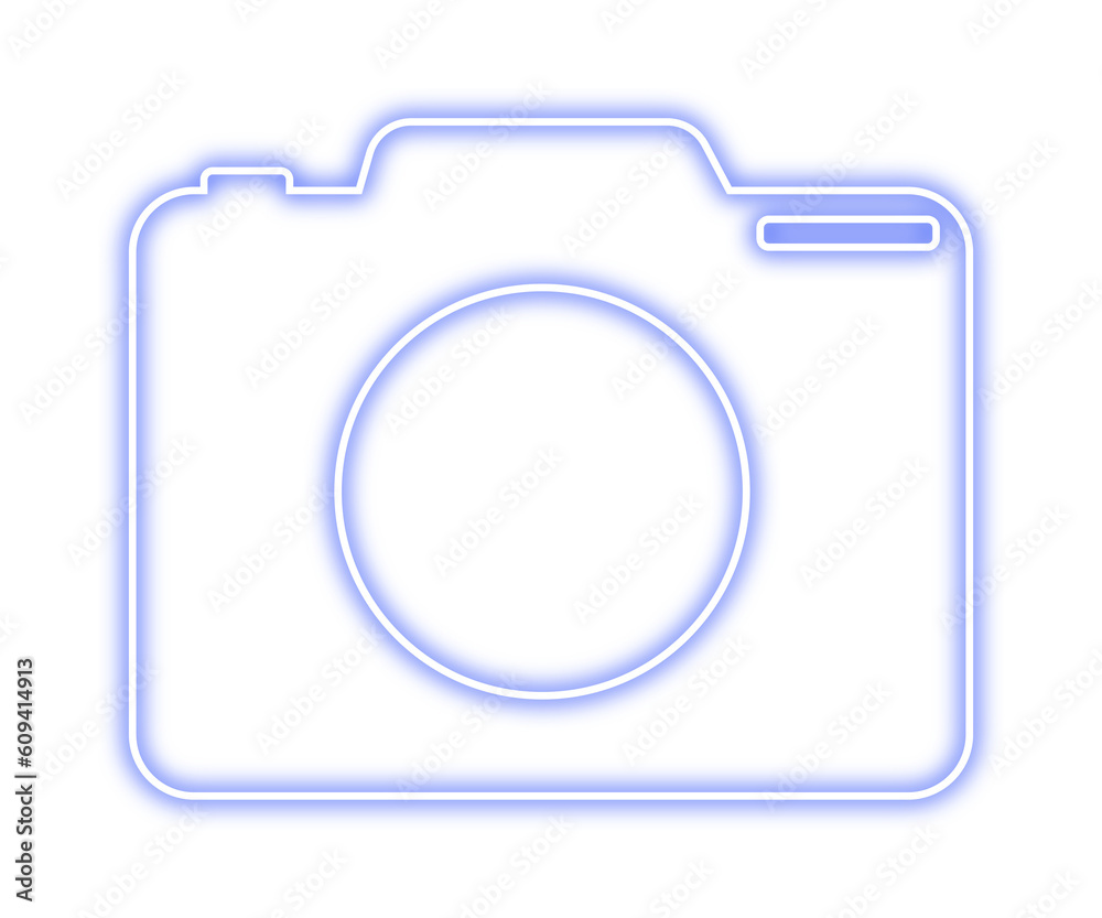 Neon camera icon on transparent background Neon camera icon on transparent background