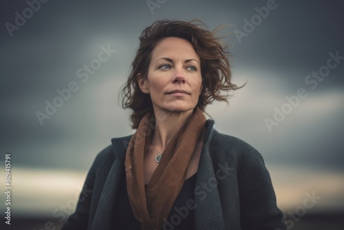 Portrait of a beautiful middle-aged woman in the countryside.