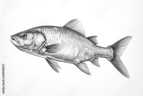 Sardine fish drawing, sardine fish pencil drawing vintage. Generative Ai..