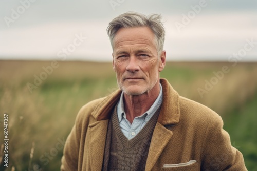Portrait of a senior man standing in the middle of a field