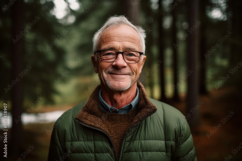 Portrait of senior man with eyeglasses standing in the forest Portrait of senior man with eyeglasses standing in the forest