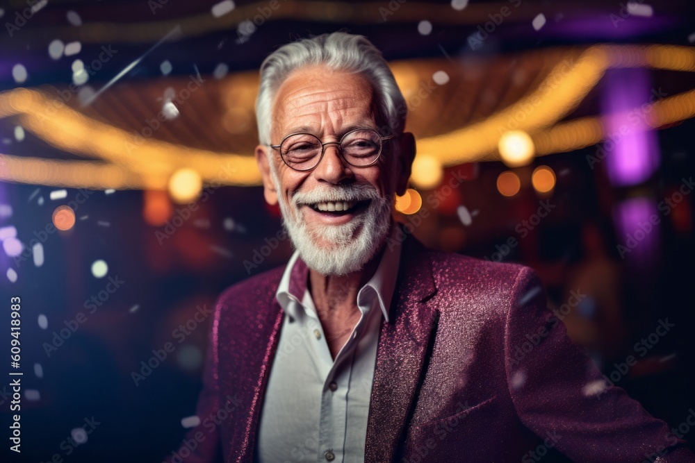 Portrait of a senior man smiling at the camera in a nightclub Portrait of a senior man smiling at the camera in a nightclub