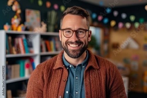 Portrait of a smiling young man with eyeglasses in his office
