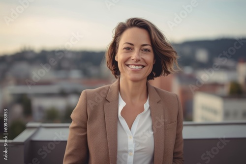 Portrait of a beautiful business woman on the roof of a building