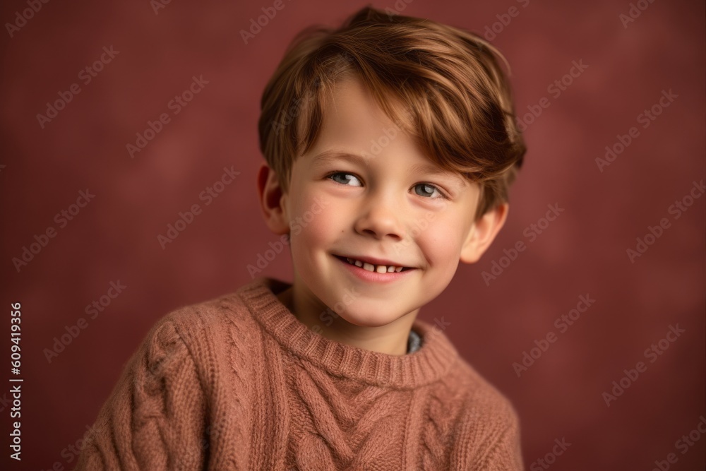 Portrait of a smiling little boy in a pink sweater on a brown background Portrait of a smiling little boy in a pink sweater on a brown background