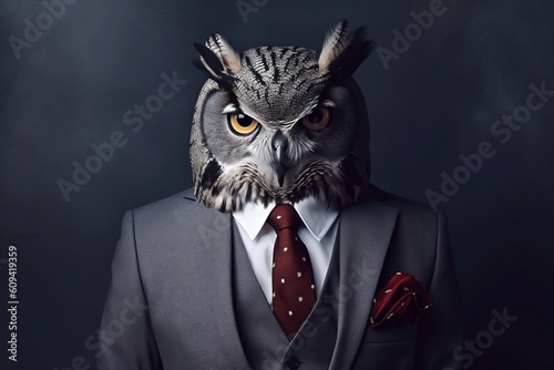 Portrait of a Owl dressed in a formal business suit  The Elegant Boss Owl  generative AI