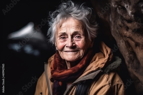 Portrait of an elderly woman on a black background. The concept of old age.