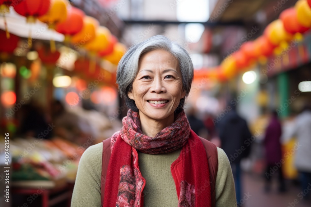 Portrait of happy asian senior woman standing in front of the shop Portrait of happy asian senior woman standing in front of the shop