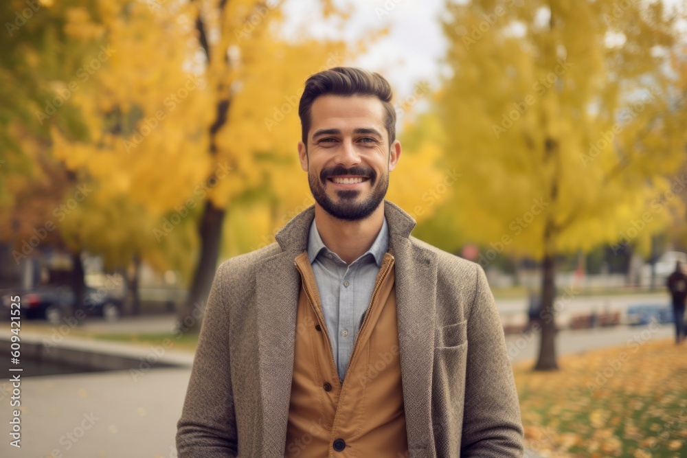 Portrait of a handsome young man smiling in the autumn park. Portrait of a handsome young man smiling in the autumn park.