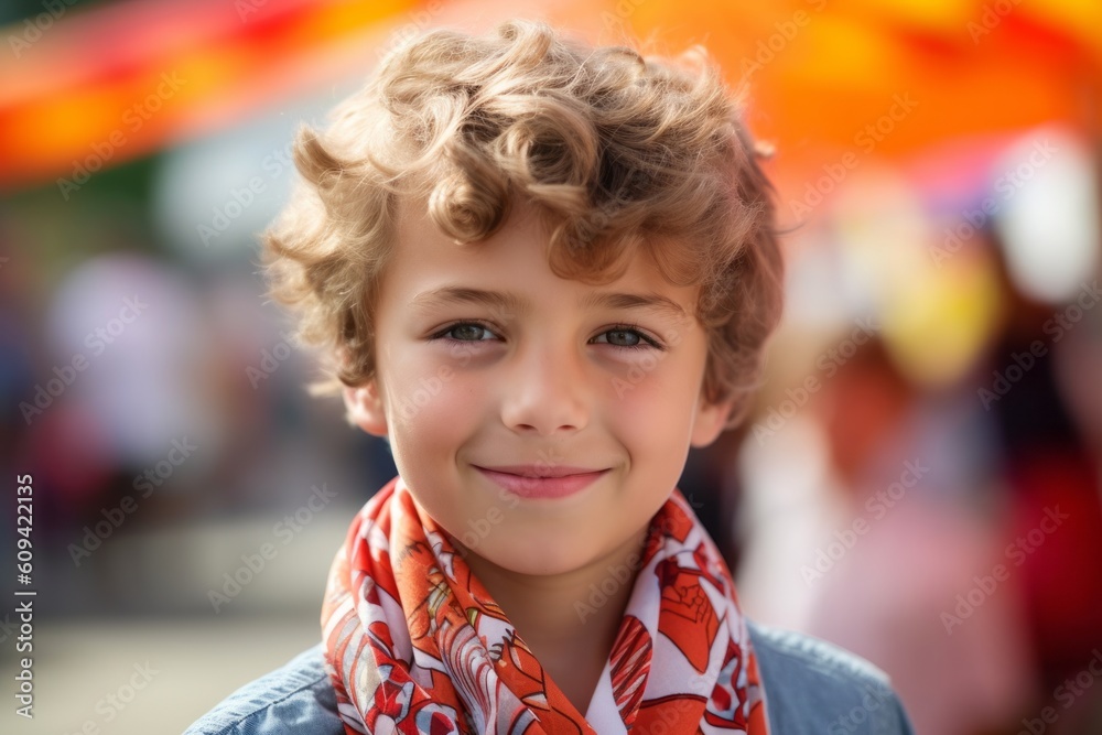 Portrait of a cute little boy with blond curly hair and colorful scarf Portrait of a cute little boy with blond curly hair and colorful scarf